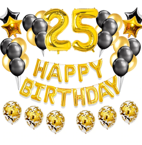 Komplet balonów z napisem Happy Birthday cyfry 25 Urodziny Balony złote
