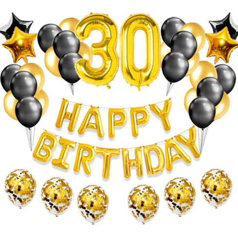 Komplet balonów z napisem Happy Birthday cyfry 30 Urodziny Balony złote