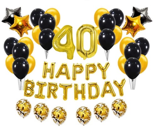 Komplet balonów z napisem Happy Birthday cyfry 40 Urodziny Balony złote