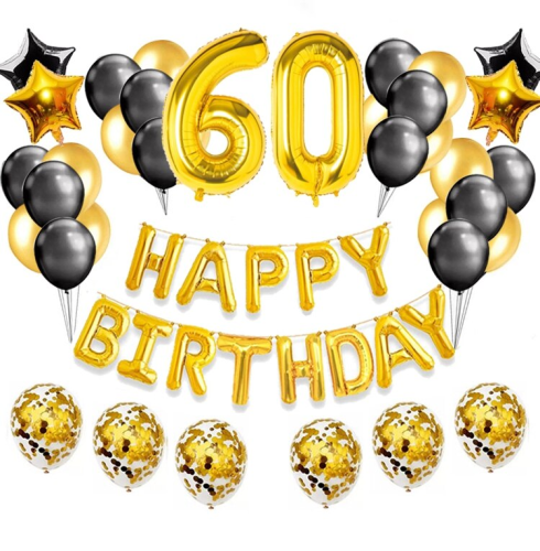 Komplet balonów z napisem Happy Birthday cyfry 60 Urodziny Balony złote