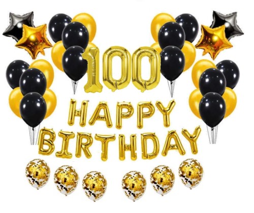 Komplet balonów z napisem Happy Birthday cyfry 100 Urodziny Balony złote