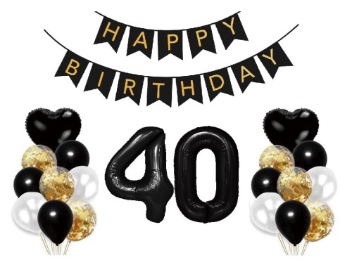 Zestaw balonów na 40 Urodziny Baner Happy Birthday Cyfry 100cm czarne