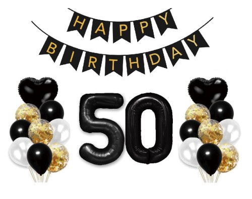 Zestaw balonów na 50 Urodziny Baner Happy Birthday Cyfry 100cm czarne