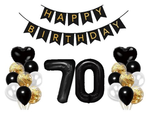 Zestaw balonów na 70 Urodziny Baner Happy Birthday Cyfry 100cm czarne