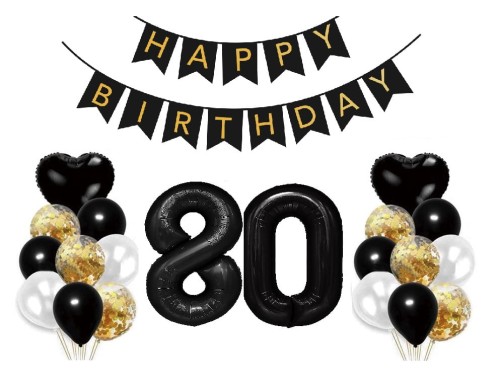 Zestaw balonów na 80 Urodziny Baner Happy Birthday Cyfry 100cm czarne