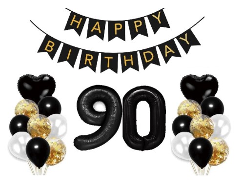 Zestaw balonów na 90 Urodziny Baner Happy Birthday Cyfry 100cm czarne