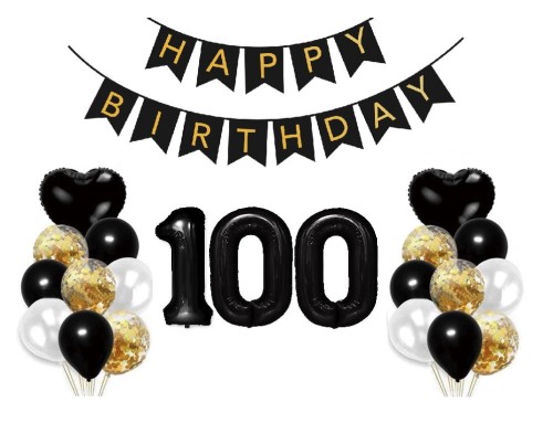 Zestaw balonów na 100 Urodziny Baner Happy Birthday Cyfry 100cm czarne