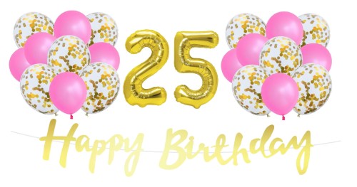 Zestaw balonów różowo złotych na 25 urodziny Baner Balony cyfry