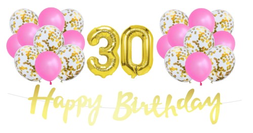 Zestaw balonów różowo złotych na 30 urodziny Baner Balony cyfry