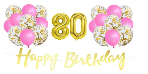Zestaw balonów różowo złotych na 80 urodziny Baner Balony cyfry