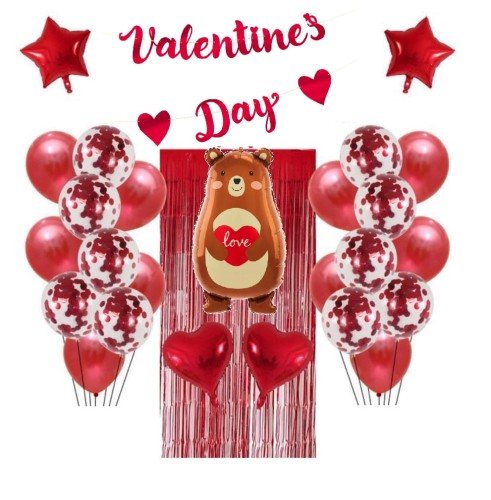 Zestaw balonów na Walentynki Kurtyna Serca Miś Love czerwone balony Baner
