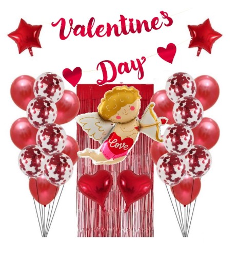 Balony na Walentynki Kurtyna Serca Amorek Love czerwone Zaręczyny Prezent