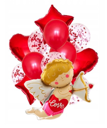 Zestaw Walentynkowy Balony na Zaręczyny Walentynki Amorek serca HEL