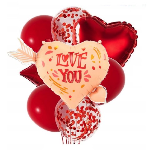 Zestaw balonów na Walentynki Dekoracje Serce Love You Niespodzianka Balony