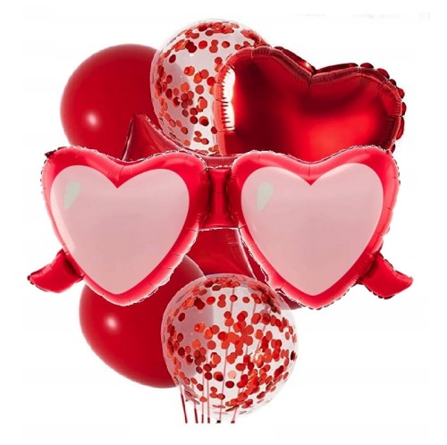 Balony Walentynkowe Walentynki Ozdoby Okulary czerwone Walentynki Prezent