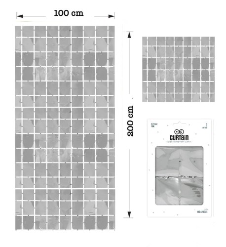 Kurtyna imprezowa panelowa kwadraty srebrna 100x200cm