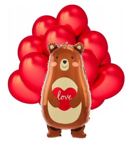 Zestaw balonów Walentynkowy Prezent Oświadczyny Zaręczyny Love Misio Serce