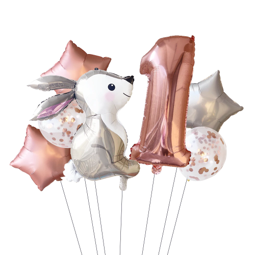 Zestaw balonów dla Dziewczynki Króliczek Cyfra 1 Roczek  Zajączek Balony