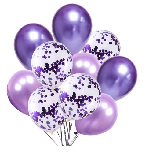 Bukiet Balonów Fioletowe zestaw Z konfetti Urodziny 18stka Roczek 30cm duże