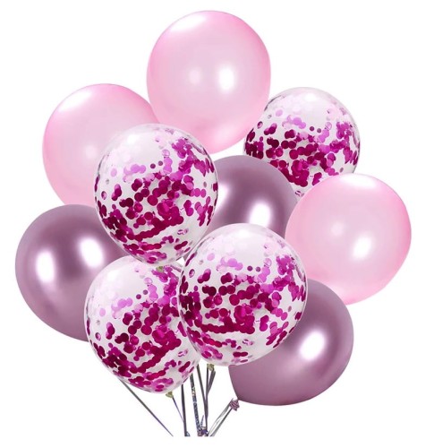 Bukiet Balonów Różowych Chrzciny Komunia zestaw Z konfetti Urodziny liliowe