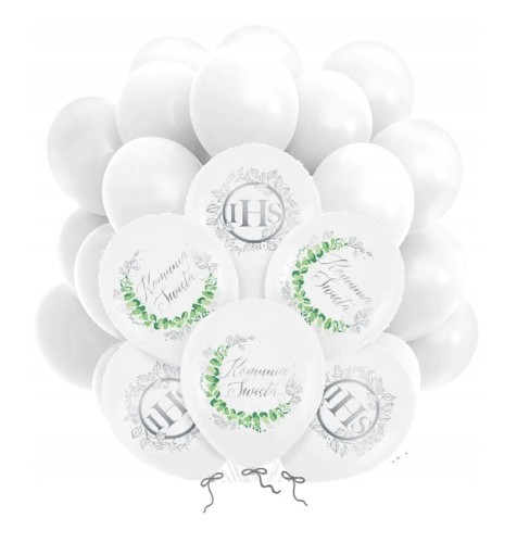 Zestaw Balonów Komunijne Komunia święta Biało srebrne Balon IHS Gałązki HEL
