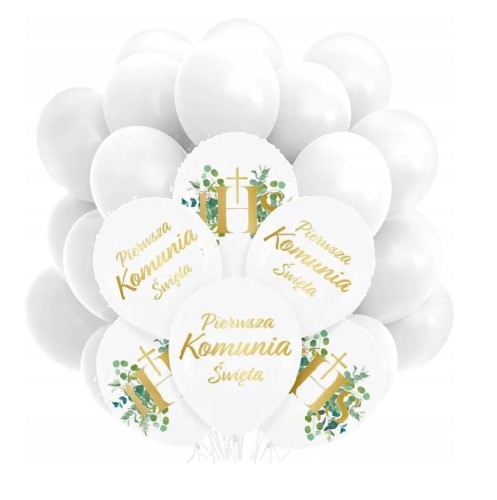 Zestaw Balonów Komunijne Komunia święta Biało złote Balony Dekoracje IHS
