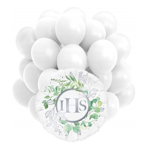 Zestaw Balonów Komunijne Komunia święta Biało srebrne Balon foliowy IHS 18"