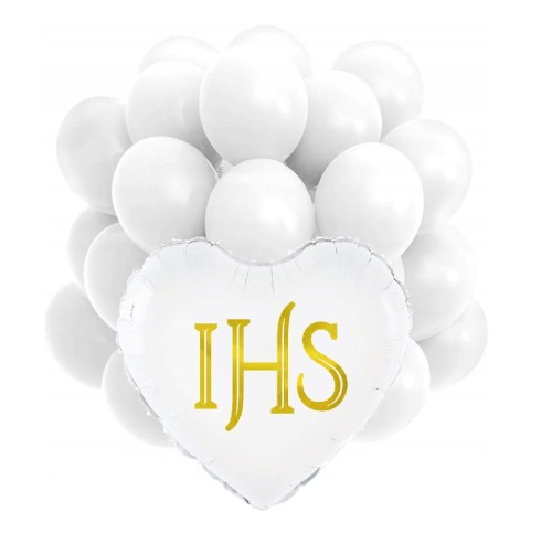 Zestaw Balonów Komunijne Komunia Biało złote Serce IHS Balony Dekoracje