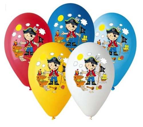 Balony lateksowe z nadrukiem "Pirat" kolorowe  12 cali  5 sztuk Piraci