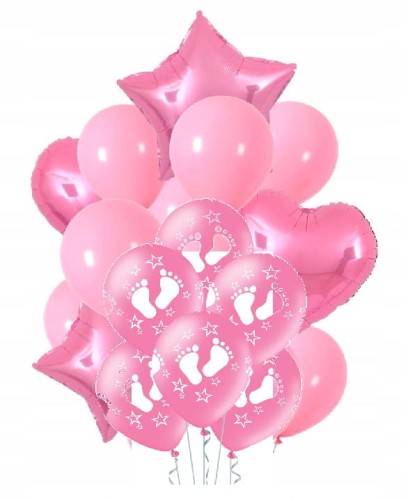 Zestaw balonów Baby Shower Witaj w Domu Balony różowe Stópki Dziewczynka