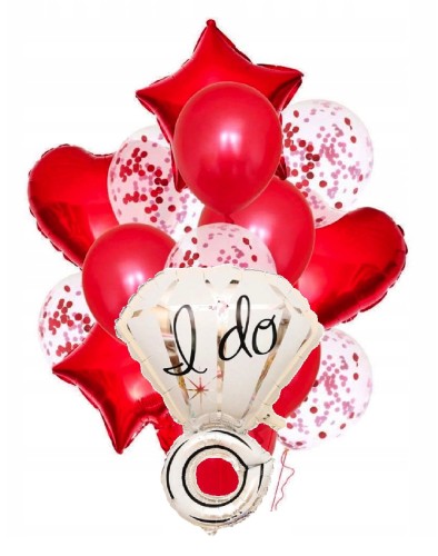 Balony na Walentynki Zaręczynowe Czerwone Serca konfetti pierścionek "I do"