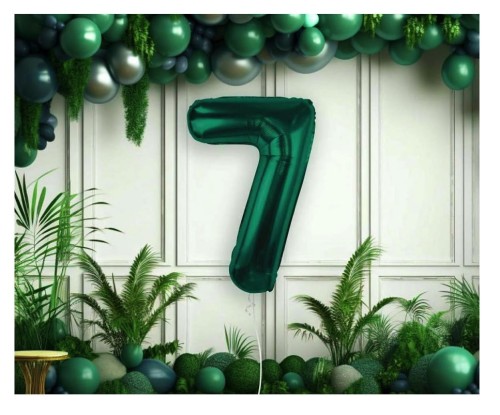 Balon foliowy Cyfra 7 zieleń butelkowa Urodziny Hel Zielona 85cm