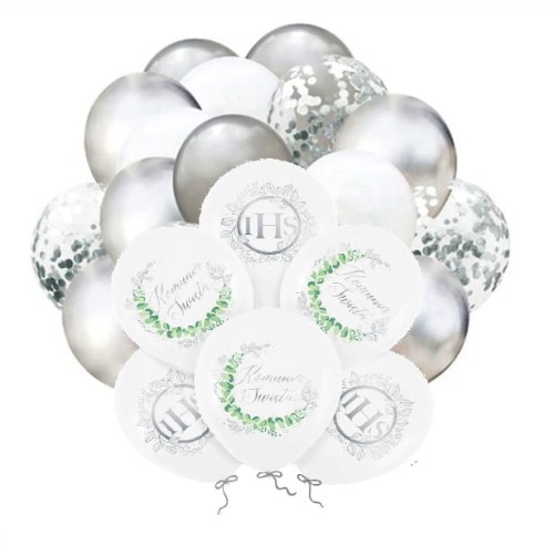 Zestaw balonów srebrnych Komunia święta Srebrne Komunijne IHS Duże Zestaw