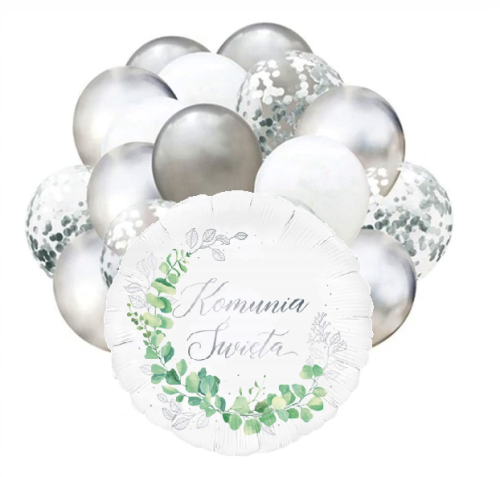 Zestaw balonów srebrnych Komunia święta Foliowy Komunijne IHS Duże Zestaw