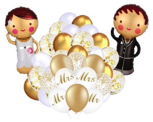 Zestaw balonów na Wesele Rocznicę ślubu Mrs Pan Pani Młoda Para biało złote