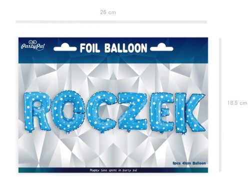 Balon foliowy napis ROCZEK niebieskie w gwiazdki