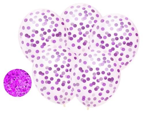 Balony lateksowe z konfetti Fioletowym 12 cali 5 sztuk