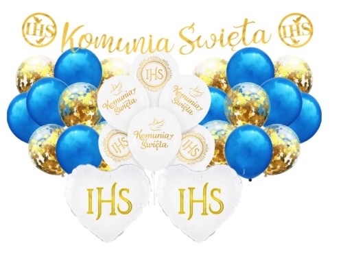 Balony na Komunię Św. IHS serce dla chłopca
