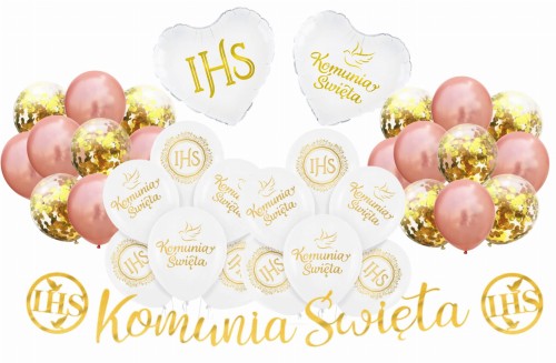 Balony na Komunię Świętą różowe złoto Rose gold Ihs
