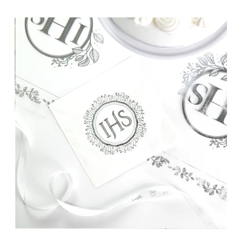 Serwetki komunijne IHS biało-srebrne 10szt.1.jpg