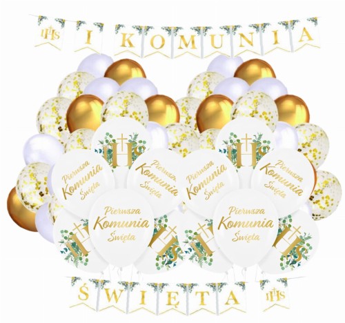 Balony na Komunię Świętą z Banerem Girlanda gałązki