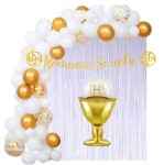 Girlanda balonowa na Komunię Świętą biało złota Baner Komunijny ścianka tło