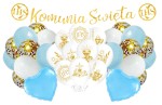 Zestaw balonów na Komunię błękit IHS dla Chłopca