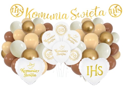 Zestaw Balonów na Komunię Świętą nude Boho Baner