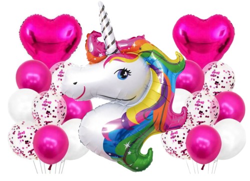 Zestaw balonów Jednorożec Fuksja Balony na Urodziny Roczek Dziewczynki