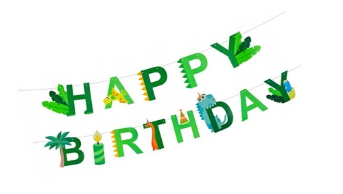 Baner urodzinowy Zielony Happy Birthday Dinozaury
