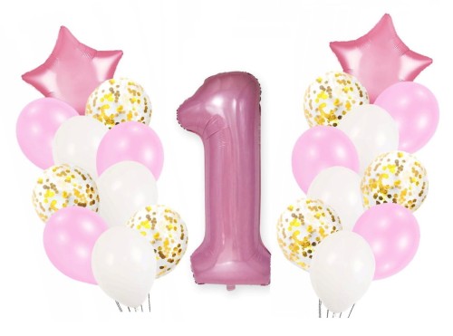 Balony na Roczek zestaw dekoracji dla dziewczynki cyfra 100cm 1 różowa Hel