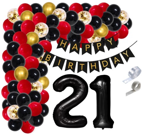 Girlanda balonowa czerwona 21 Urodziny Cyfry czarne Baner Urodzinowy Balony