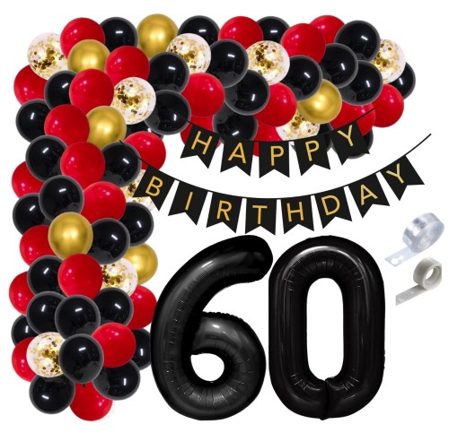 Girlanda balonowa czerwona 60 Urodziny Cyfry czarne Baner Urodzinowy Balony