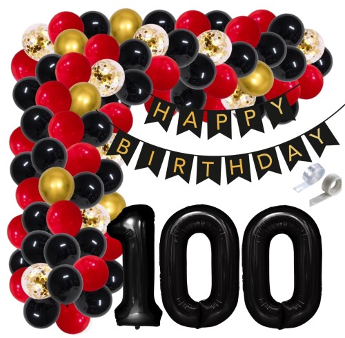 Girlanda balonowa czerwona 100 Urodziny Cyfry Baner Urodzinowy Sto Lat Hel